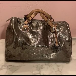 MICHAEL KORS Silver Metallic Grayson Satchel